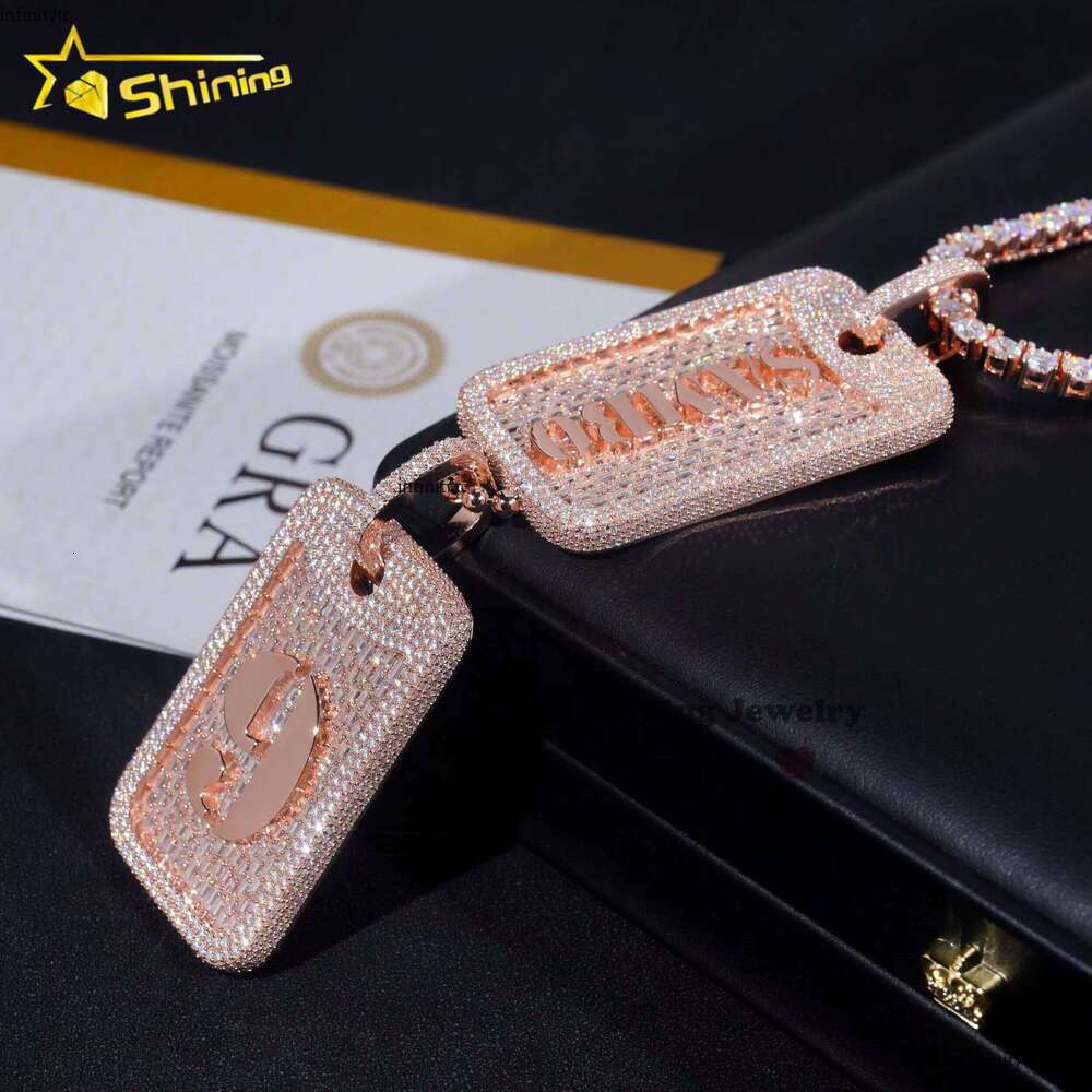 Trendy Custom Tap Hip Hop Jewelry Iced Out Sterling Sier Moissanite Dog Tag Pendant