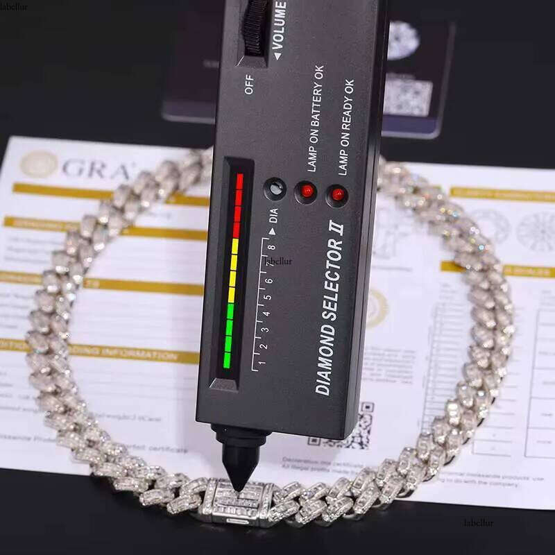 Hot Sale Rappers Hip Hop Jewelry 12mm Sterling Sier VVS Baguette Moissanite Dia Iced Out Cuban Link Chain Necklace