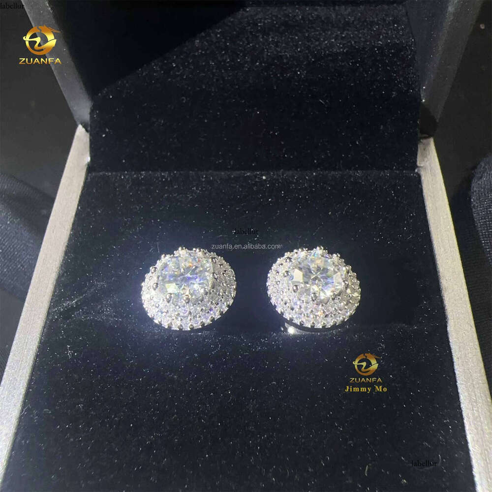 Stylish Fashion Style Drop Shining Hip Hop Circle Crescent Shape Iced out Moissanite Dia VVS1 Stud Earrings Man Gift