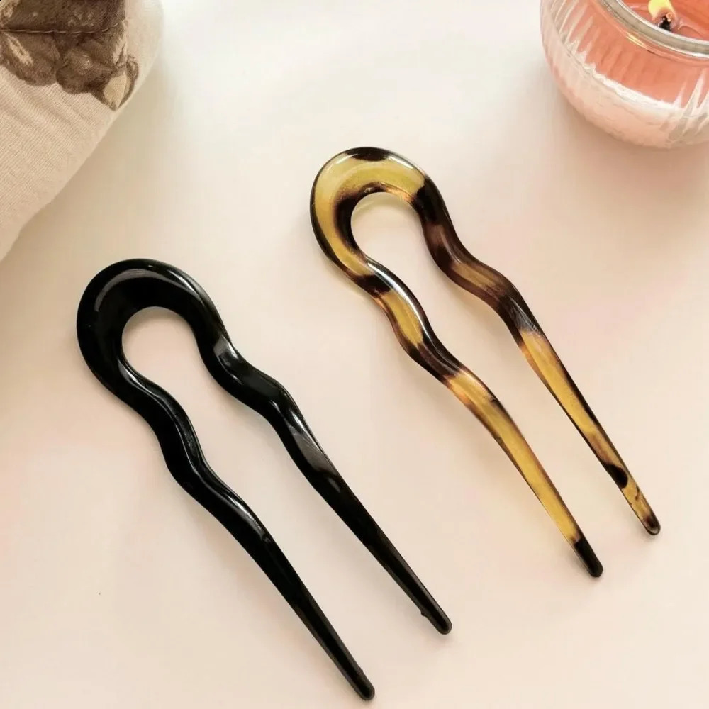 1/4PCS U-Shaped Updo 2 Prong Pins Fashion Tortoiseshell Acrylic Hair Sticks Headwear French Style Hair Accessories for Women 250807