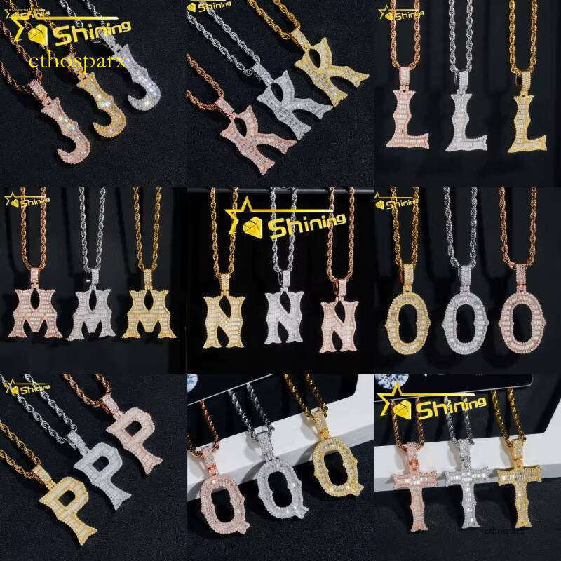 Hot Selling Pass Tester Hip Hop Pendants Sterling Sier a to Z Baguette Moissanite Dia Letter Pendant