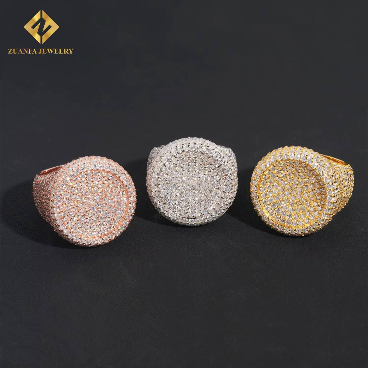 Deluxe Fully Iced VVS D Moissanite Diamond Ring GRA Certificate 925 Silver Hip Hop Ring for Men