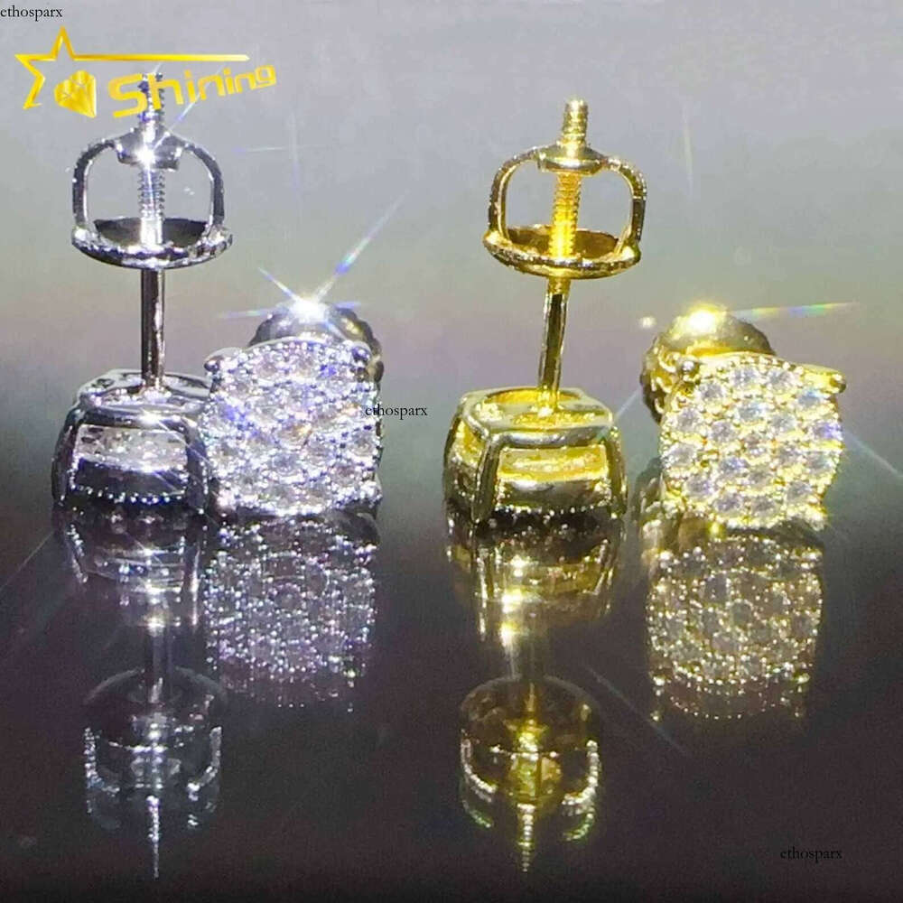 Style high quality real gold plated 4 claws round moissnaite stud earrings pass dia tester
