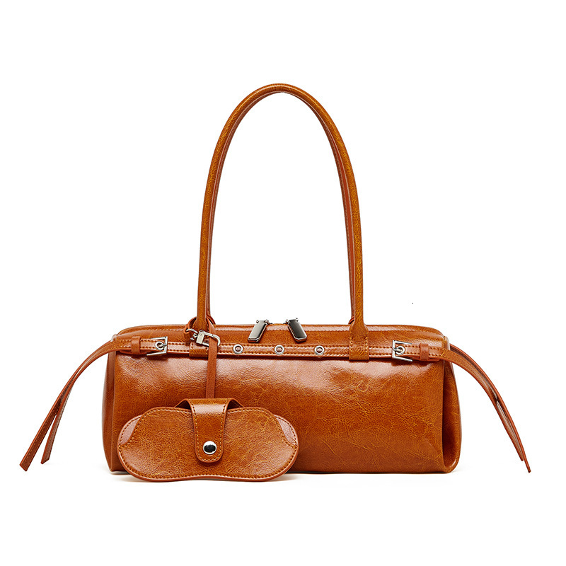 Genuine Leather Niche Biker Style Trendy Cool Belt Decor Handbag New Single Shoulder Underarm Dachshund Baguette Women's Bag