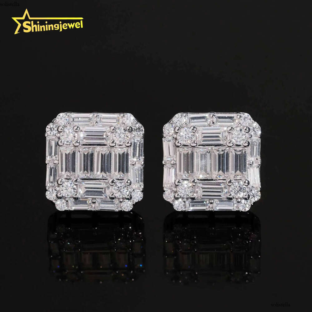 New Arrivals Fashion Iced Out Jewelry Sterling Sier Baguette Moissanite Hip Hop Earrings for Men