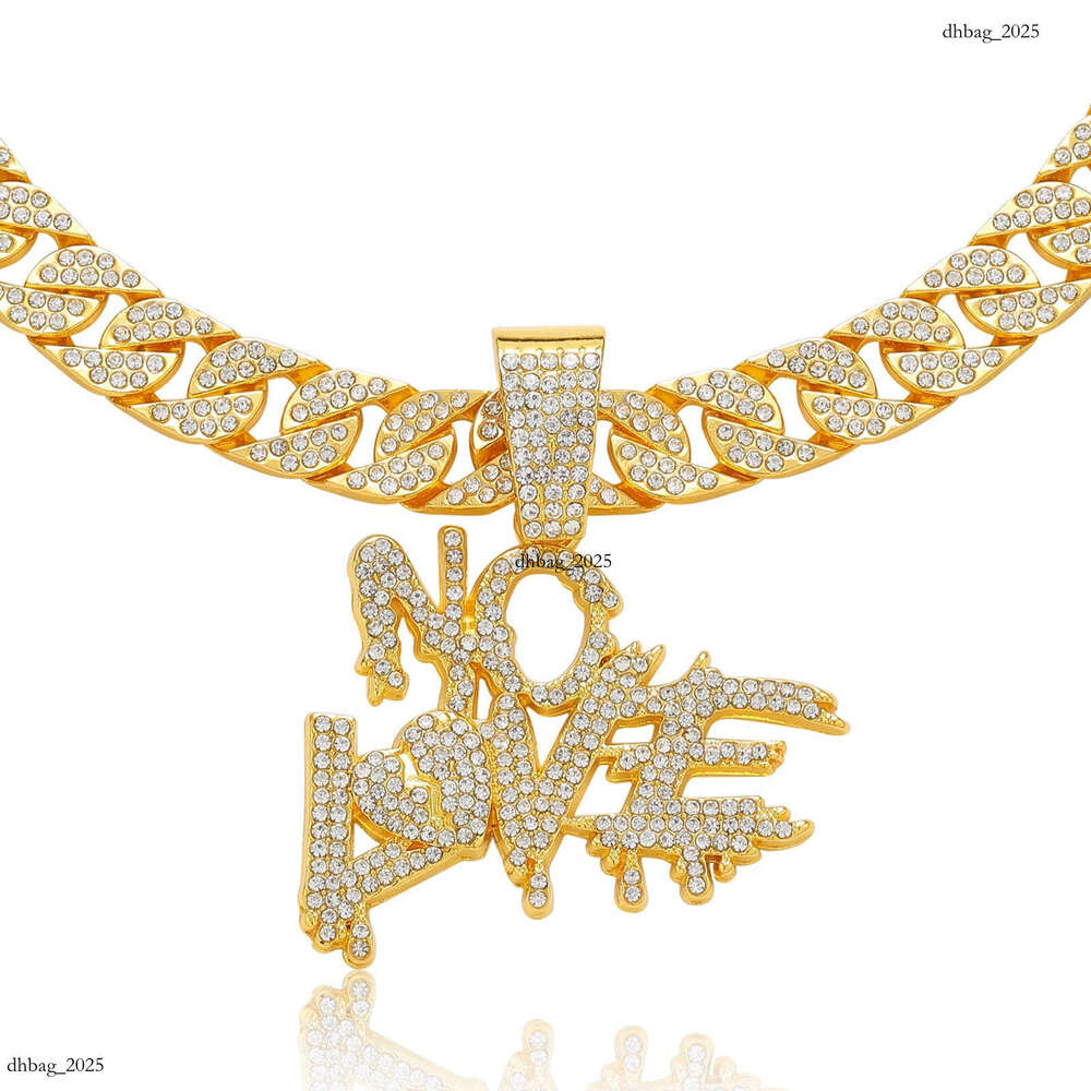 Letter NO LOVE Inlaid Pendant Alloy Full Dia Personality Creative Men's Cuban Chain Hip-Hop Necklace