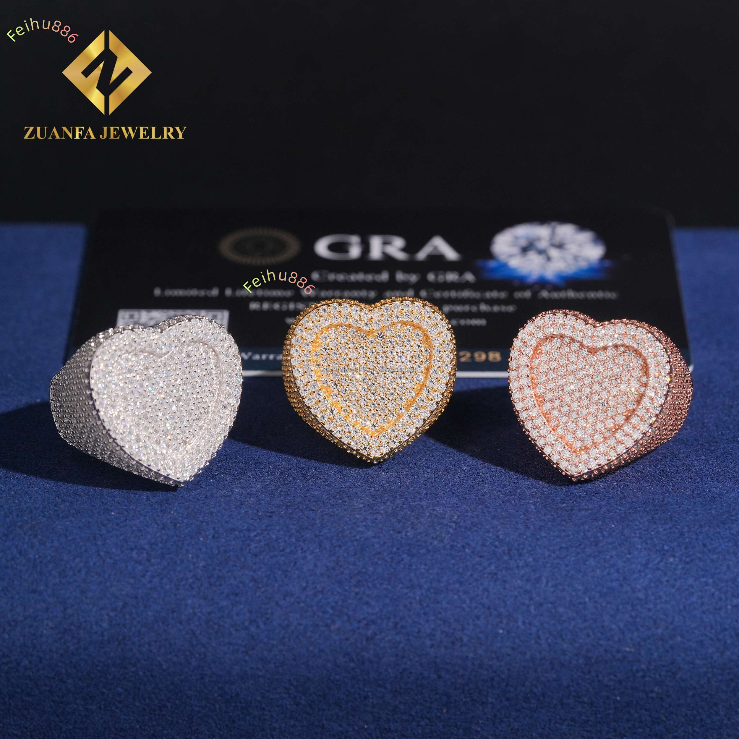 Bulk Stock Fashion Rapper 925 Solid Silver Hip Hop Luxury Iced Out Jewelry Heart Shape VVS1 Moissanite Diamond Man Band Ring