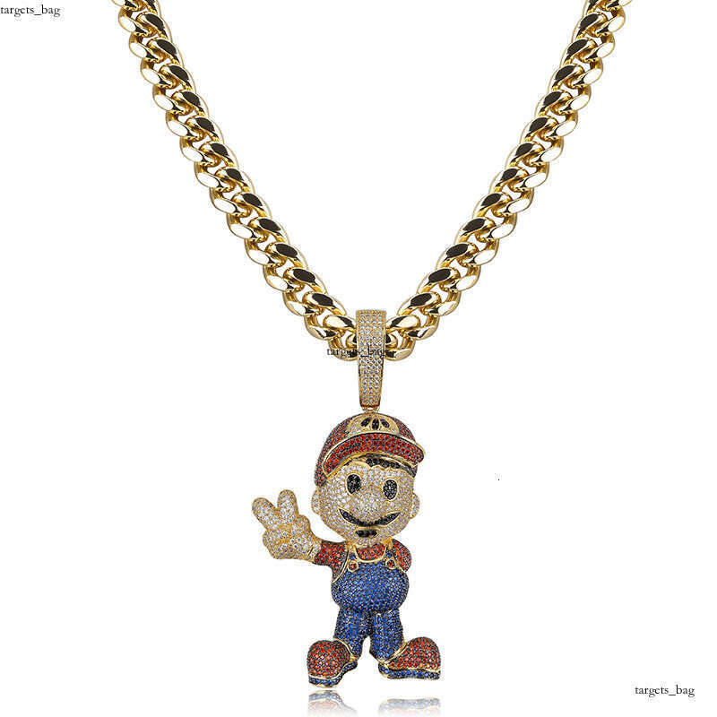 Hip-Hop Childhood Game Character Large Mario Micro-Inlaid Colorful Full Dia Moissanite chain Men's Accessories