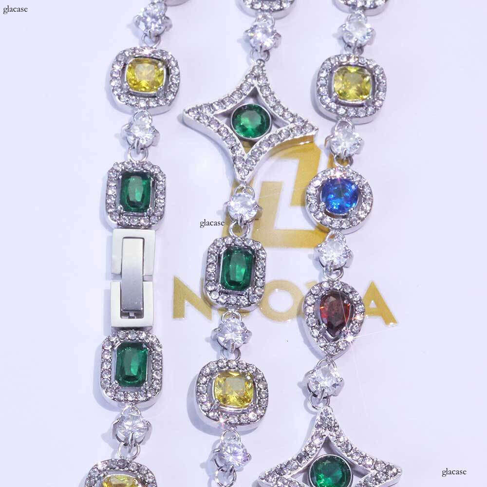 10mm Sterling Silver Chain Hip Hop Men's Moissanite chain Necklace Colorful Jewelry