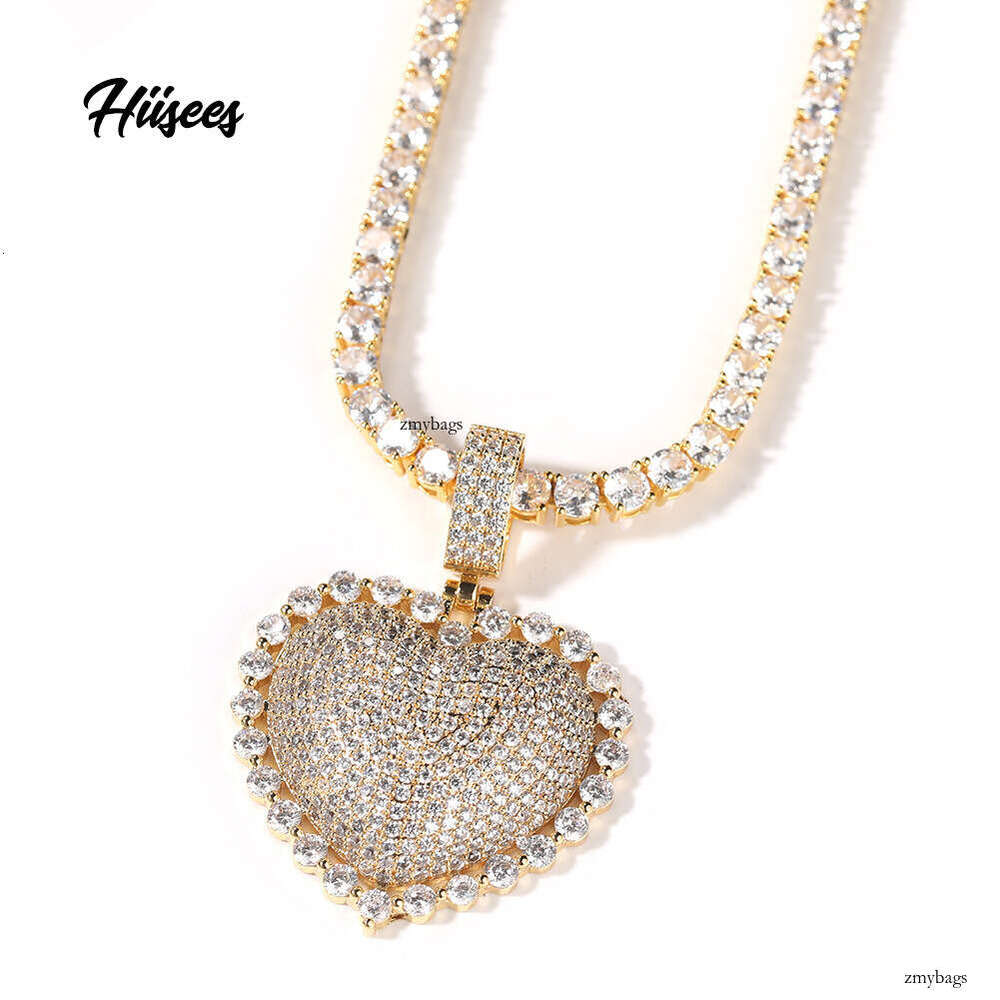 Hiisees New Heart Simple Summer Inlaid Pink Hip-Hop Style Pendant Unisex Versatile Accessory