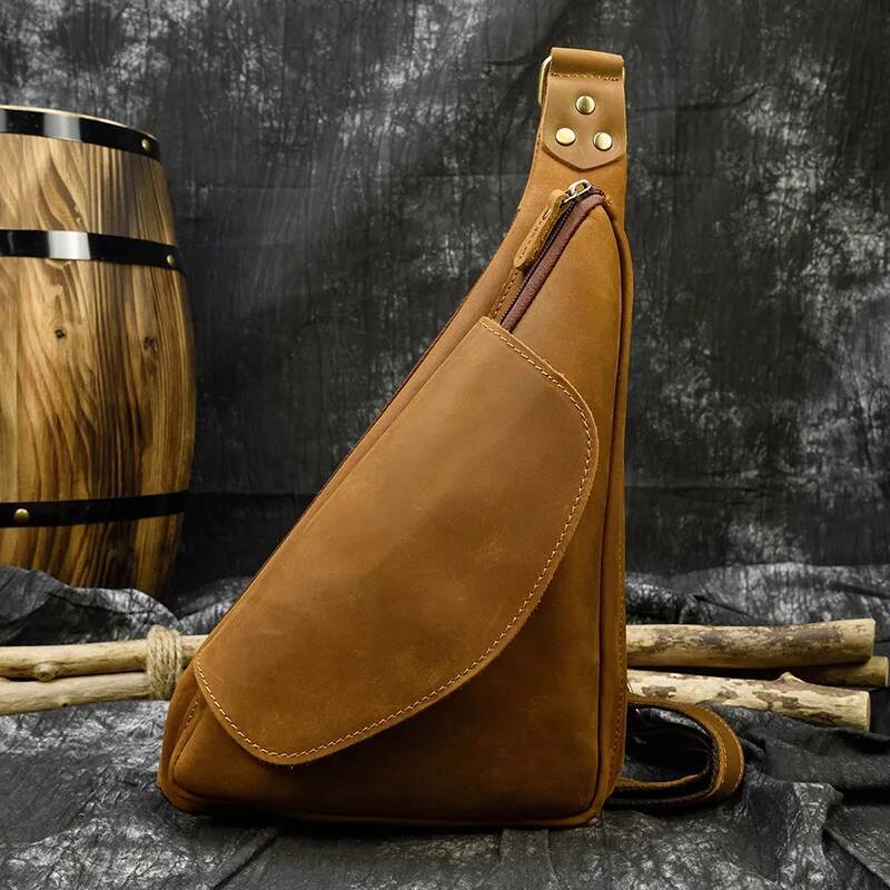 Retro Style Genuine Crossbody Bags Men Male Single Shoulder Leather Sling Bag Fashion Outdoor Chest Pack Anti Theft