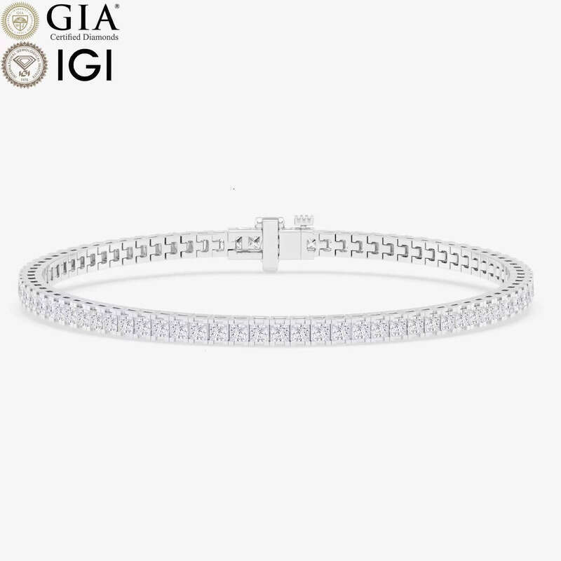 IGI GIA Certified VVS1 VVS2 CVD HPHT Lab Grown Dia 14k Real Solid White Gold Princess Tennis Bracelet Fine Jewelry Women