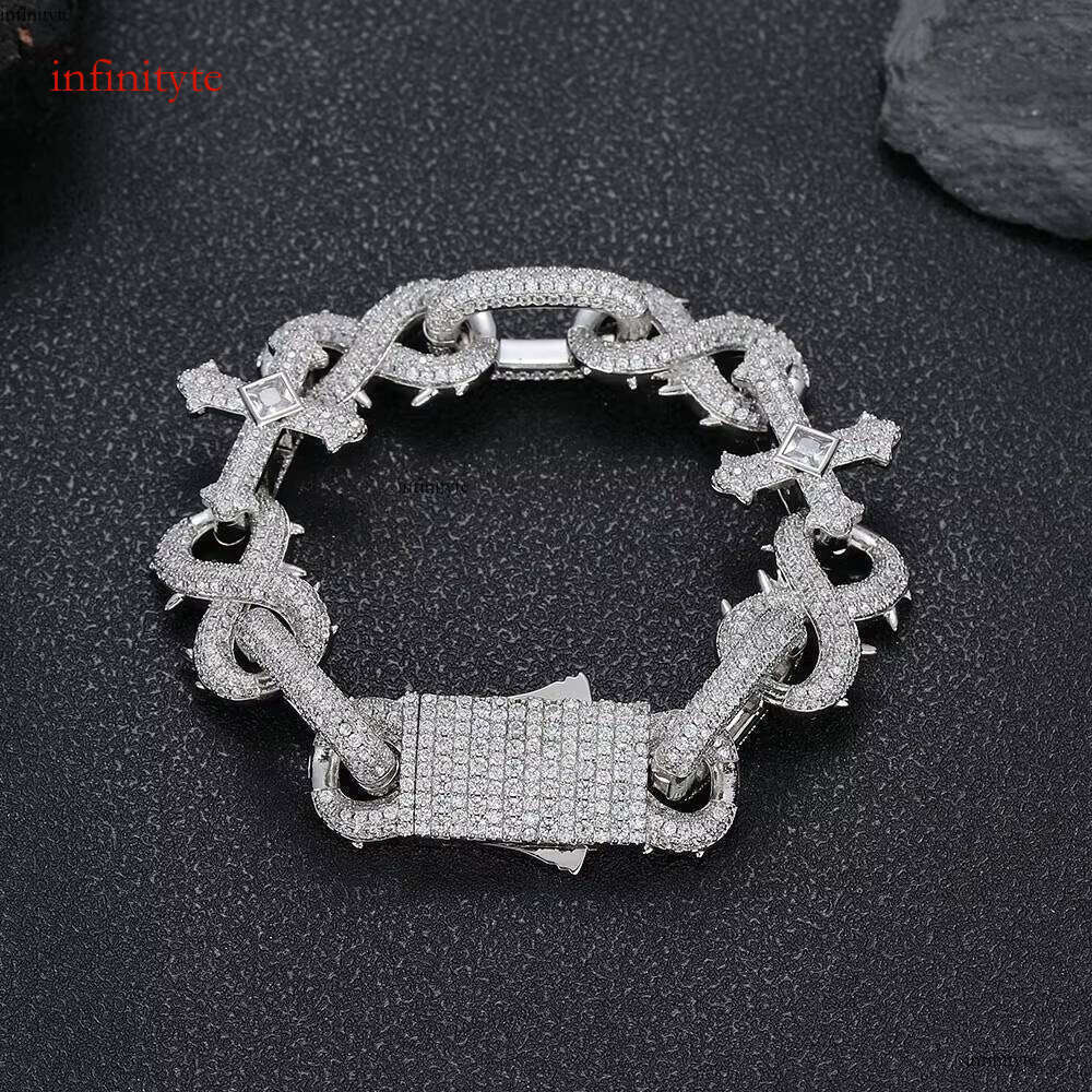 NUOYA Shiny Dia Cross Bracelet Sier Micro Pave Zircon Infinity Iced Miami Cuban Link Hip Hop Fine Chain Bracelets