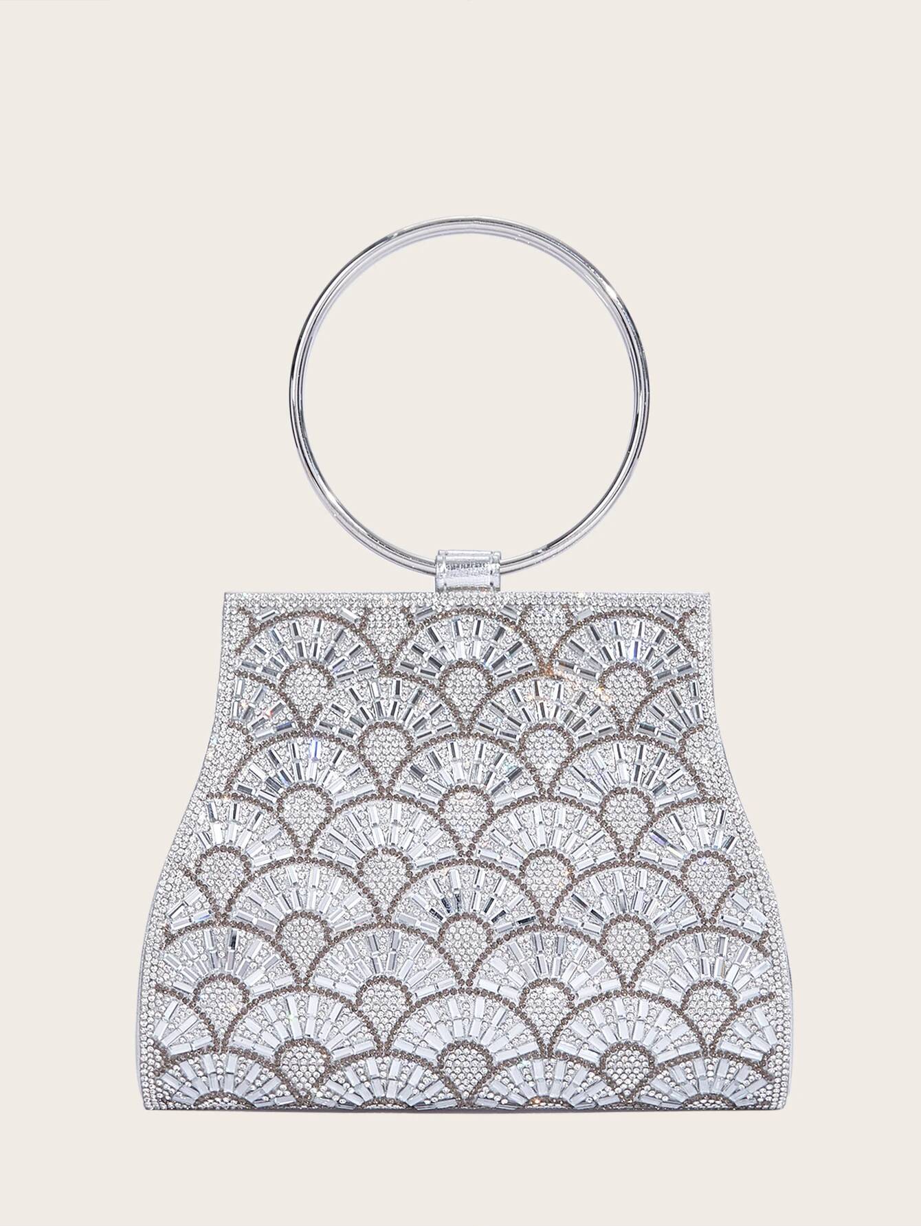 Banquet Wedding Fashion Handbag Sier Artificial Leather Handmade Dia Chain Bag for Women high-quality
