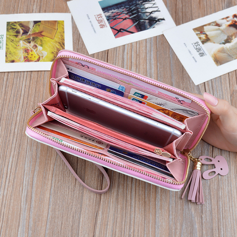 New Women's Clutch Bag Long Zipper Tassel Korean Style Luxury Bag Color Block Plaid Large Capacity Wallet Phone Bag