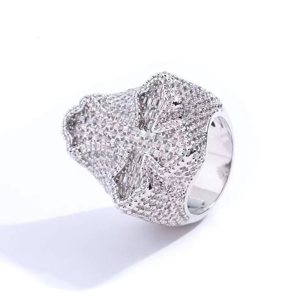 Hot Selling Hip Hop Style VVS Moissanite Ice Out Men Diamond Cross Rings 925 Silver Ring