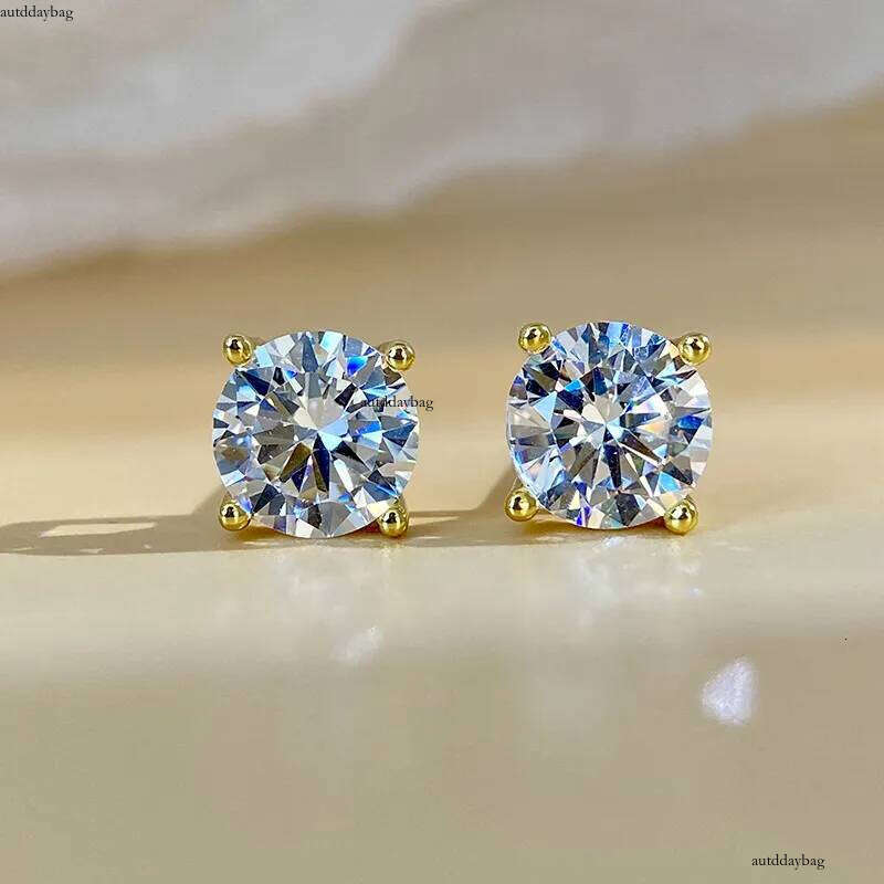Choucong Elegant Stud Earrings Classical 4 Claw Jewelry Solitaire Pure 100% Sterling Sier Round Cut Lab Moissanite Dia Party Women Wedding Gold Earrin