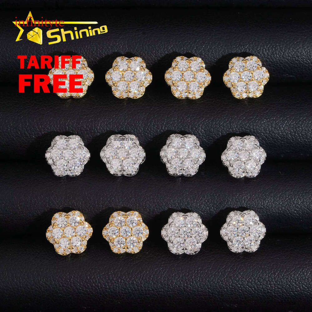 Jewelry Sterling Sier Dia Hip Hop Flower Earring VVS Moissanite Stud Earrings
