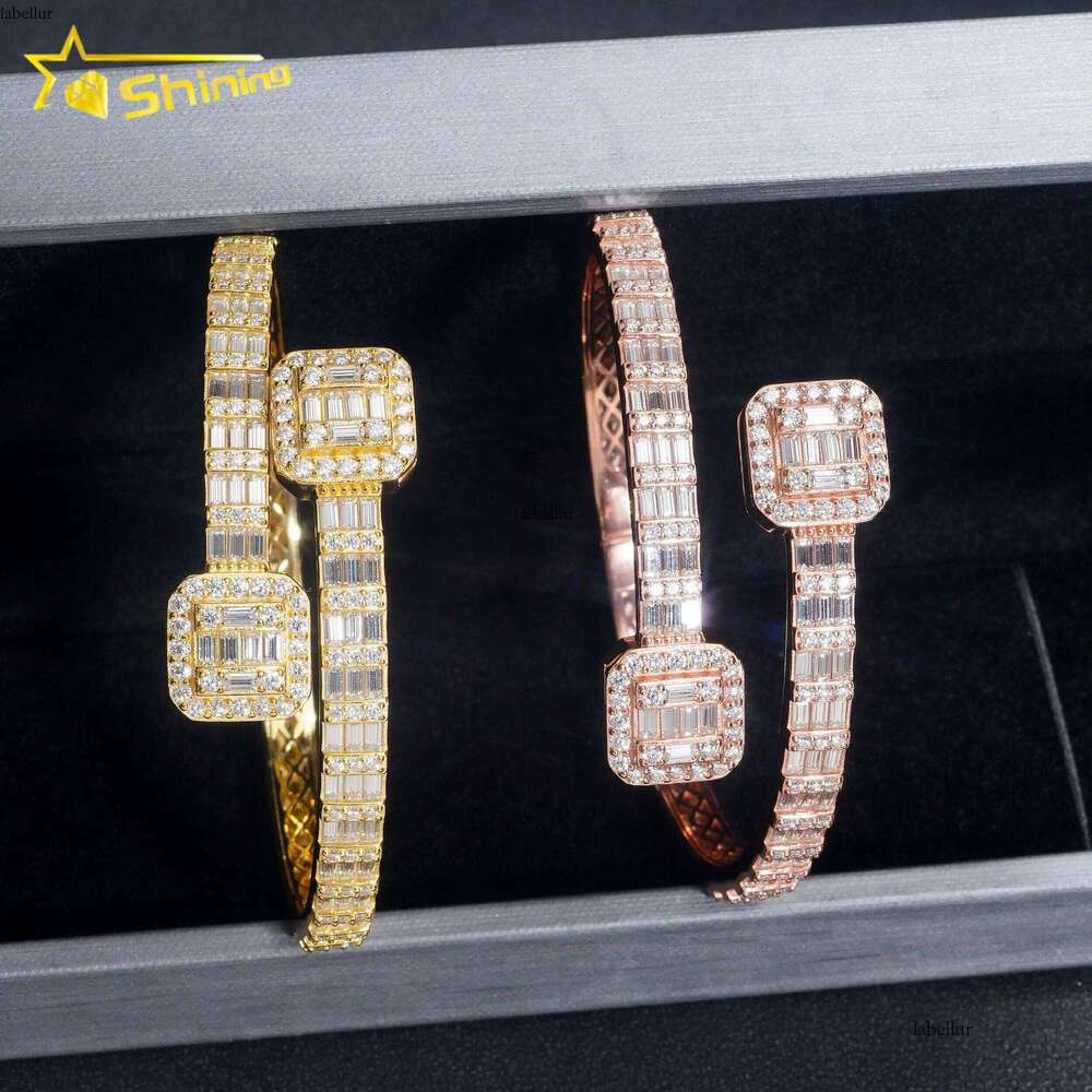 Factory Price Pass Tester Hip Hop Style 5MM Iced Out Baguette Dia Square Clasp Sier Moissanite Bangle Bracelet