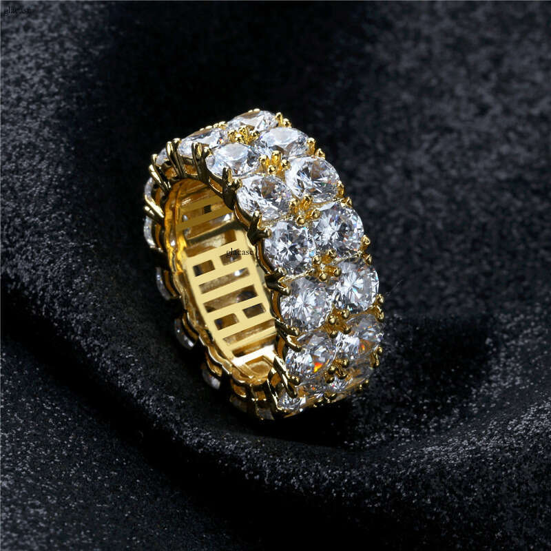 Hot Selling Silver Double Row Zircon Men's and Women's Hip Hop Ring Personality Simple Fashion Accessory