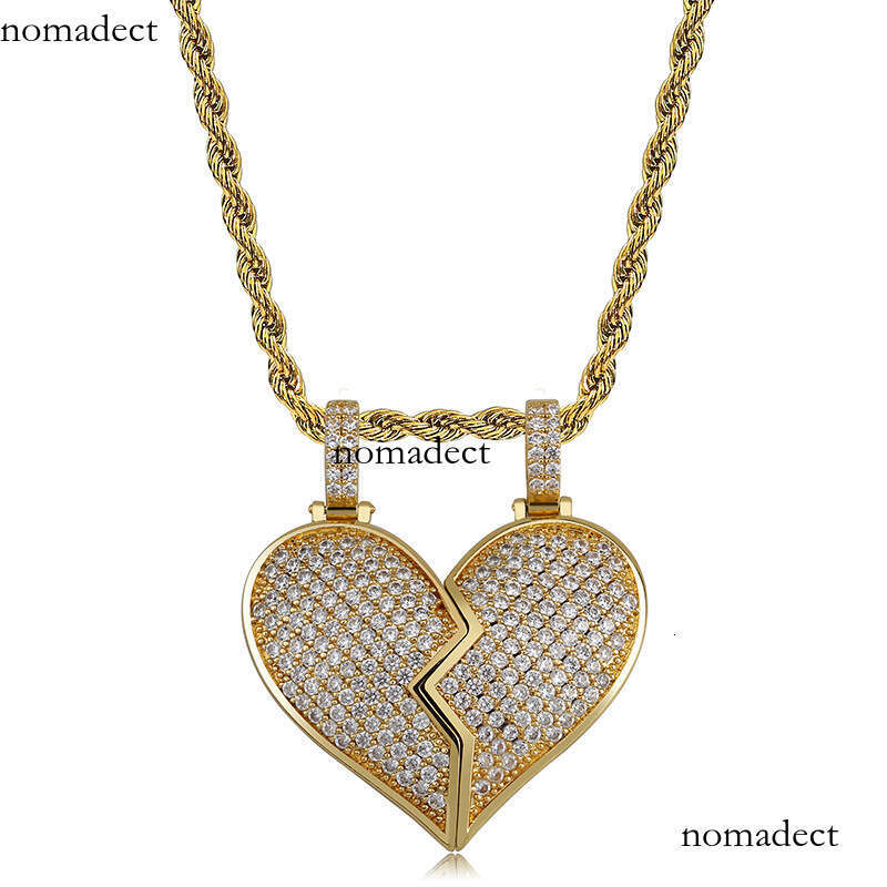 Hip Hop Jewelry Detachable Broken Heart Sier Couple Pendant Moissanite chain Necklace for Men and Women