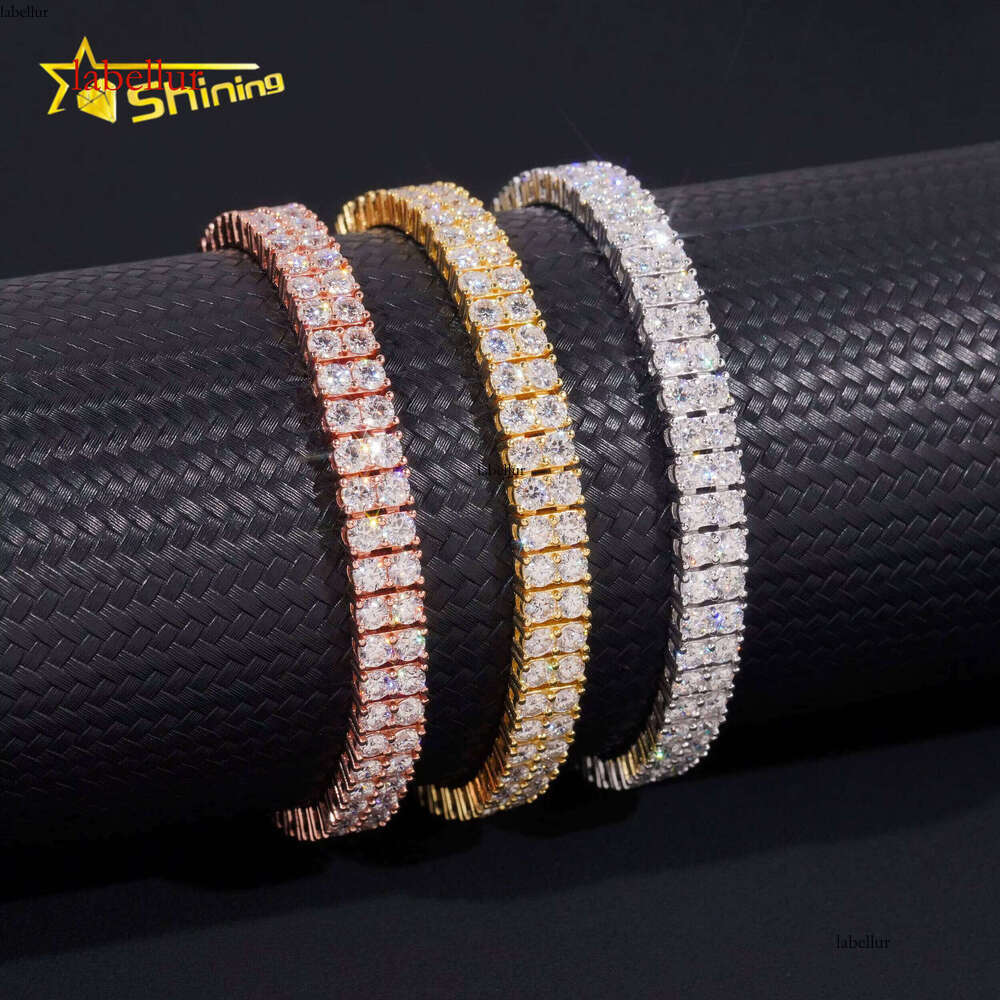 2rows Moissanite 6.6mm Bracelets Gold Plater Fine Jewelry Sterling Sier Tennis Chain Bracelet Hot Sale Design
