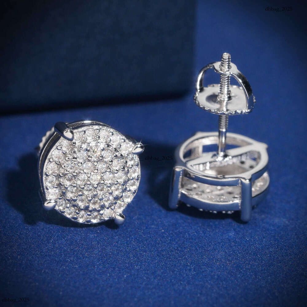 ICED OUT Hip-Hop Sier Gold-Plated Moissanite Full Unisex Round Dense Inlay Earrings