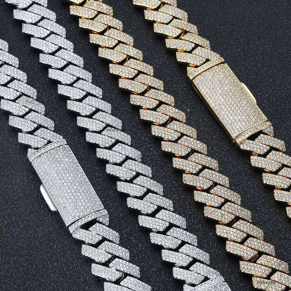 NUOYA Hip Hop Jewelry 16mm Dia Chain Inlaid 3 Rows Zircon Sier Plated Iced Out Cuban Link Bracelet for Men Women