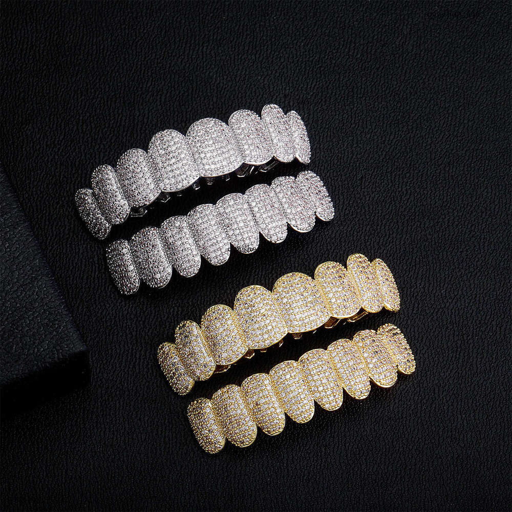 Super Shiny Micro Paved Sterling Silver Zircon Gold Teeth Grillz Cool Men's Hip-Hop Rap Accessories