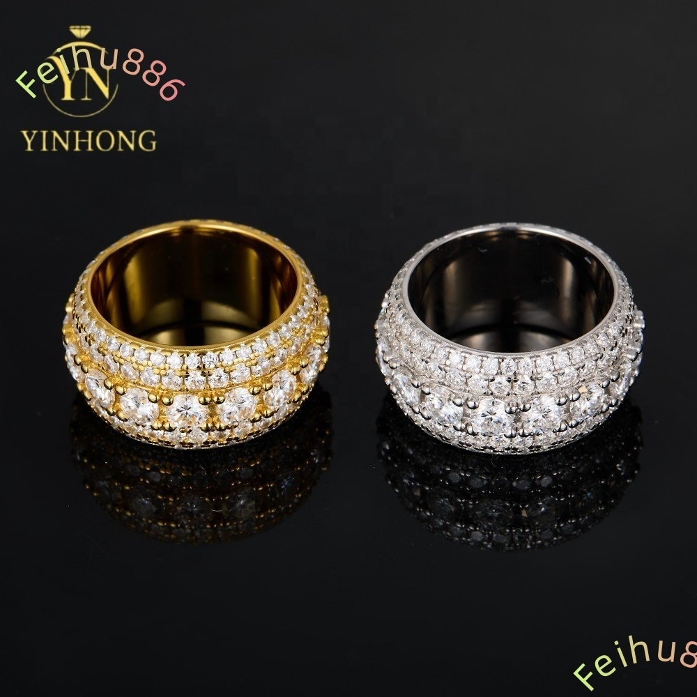 Hip Hop Iced Out 5 Rows Vvs Moissanite 925 Silver Dazzling Sparkly Eternity Band Ring for Men