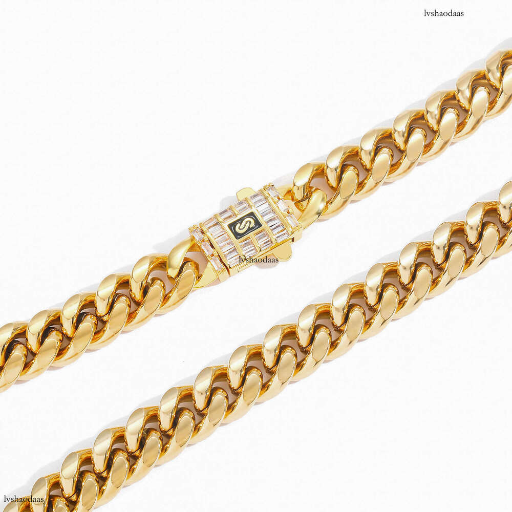 Stainless 6-14mm Cuban Chain Titanium Steel Round Polished Encrusted Moissanite chain Buckle Men's Hip Hop Necklace