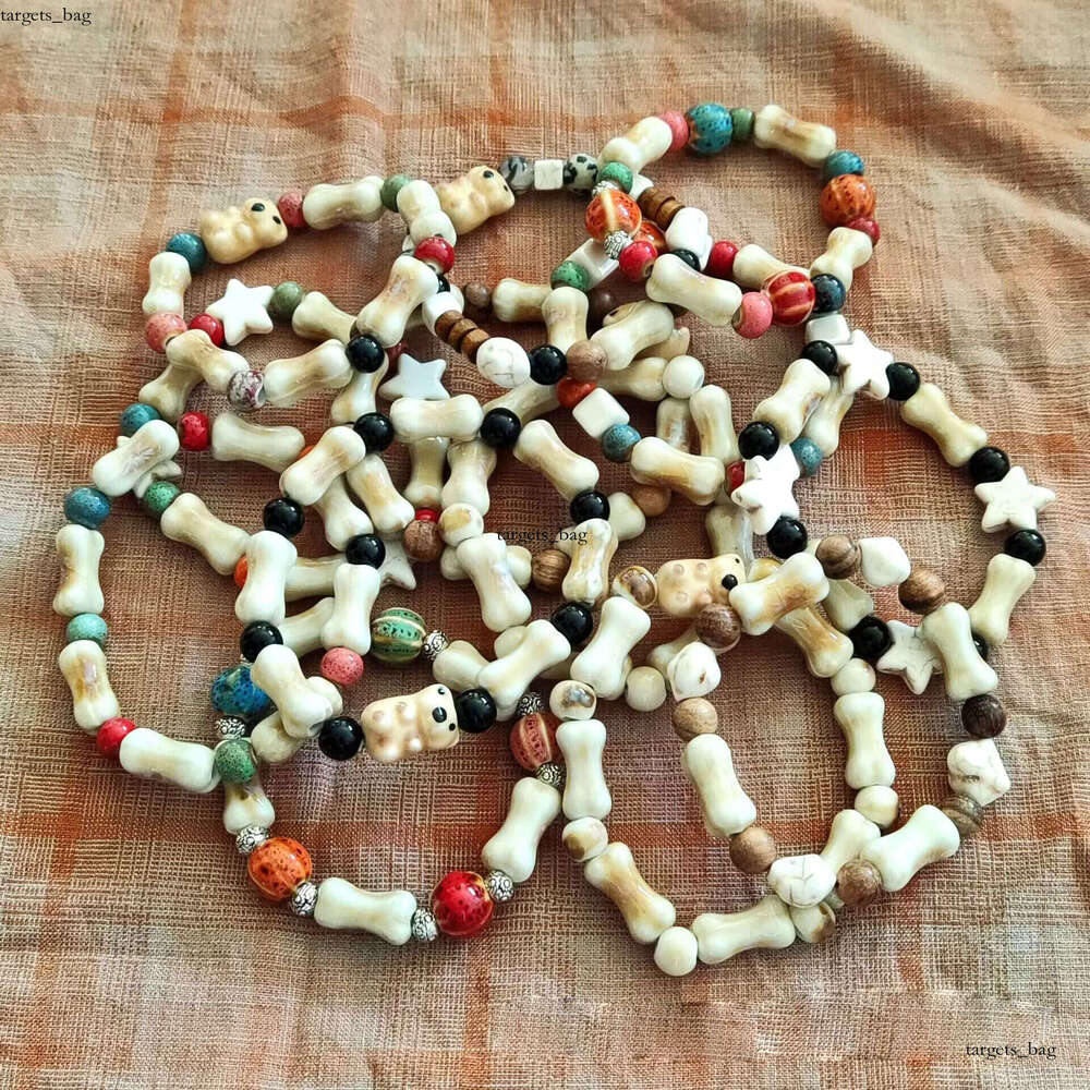 National New Chinese Handmade Woven Dog Bone Ceramic Bracelet for Women Ethnic Style Couple Niche Hand Jewelry