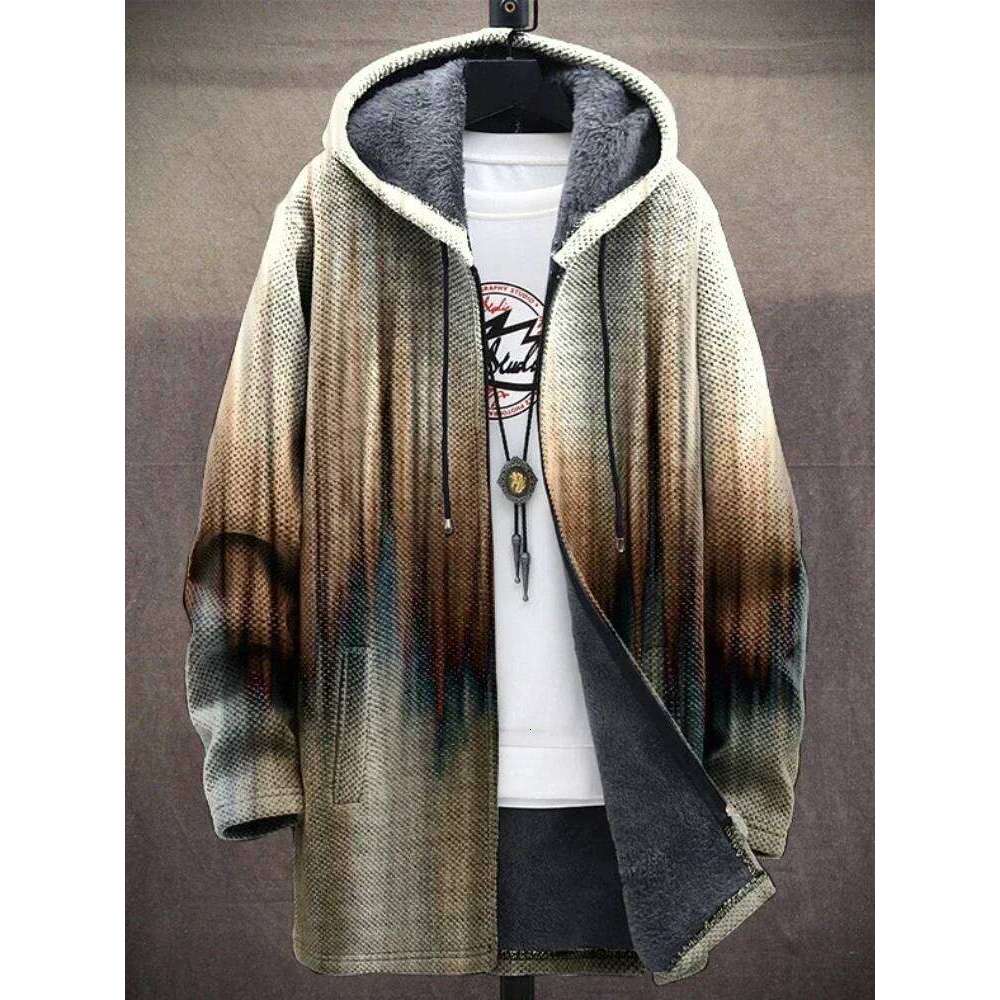 Men Cardigans Coats Gradient Art Colorful Graphics Printed Fleece Plush Thick Winter Casual Streetwear Unisex Clothing