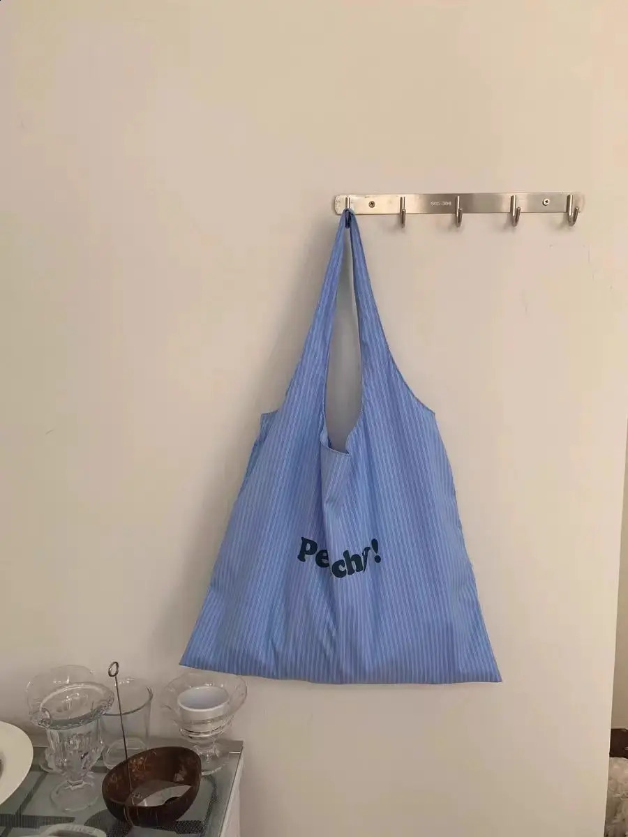 JIAERDI Stripe Blue Large Capacity Canvas Bag For Women Summer Tote Bag Female Korean Style Y2k Handbag Bolsos De Mujer 250809