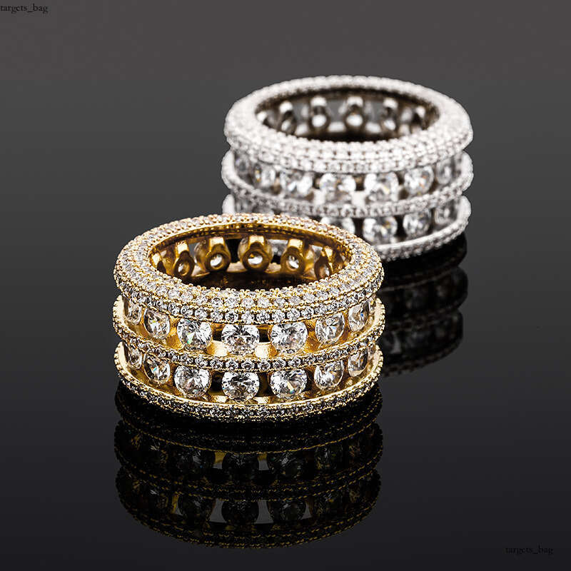 Hip-Hop Style Men's Ring with Double Row Hollow Design and Micro-Paved Full Zirconia Sparkling Band