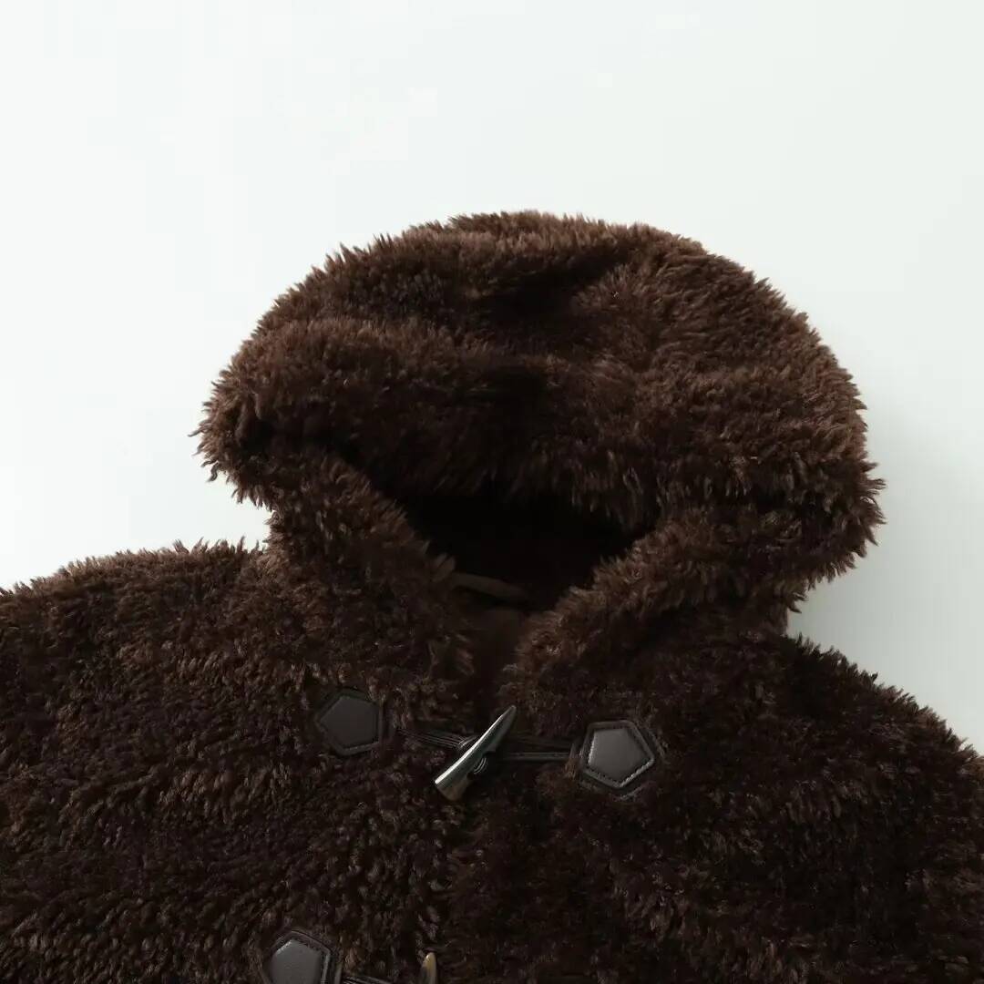 2025 AZRAF Fashion European And American Style Summer New Product Imitation Fur Hoodie Short Horn Button Coat Outerwear Mujer