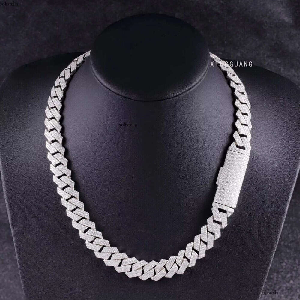 Hip Hop Jewelry Link Necklace 3rows 15mm Sterling Sier VVS Moissanite Iced Out Dia Cuban Chain for Men