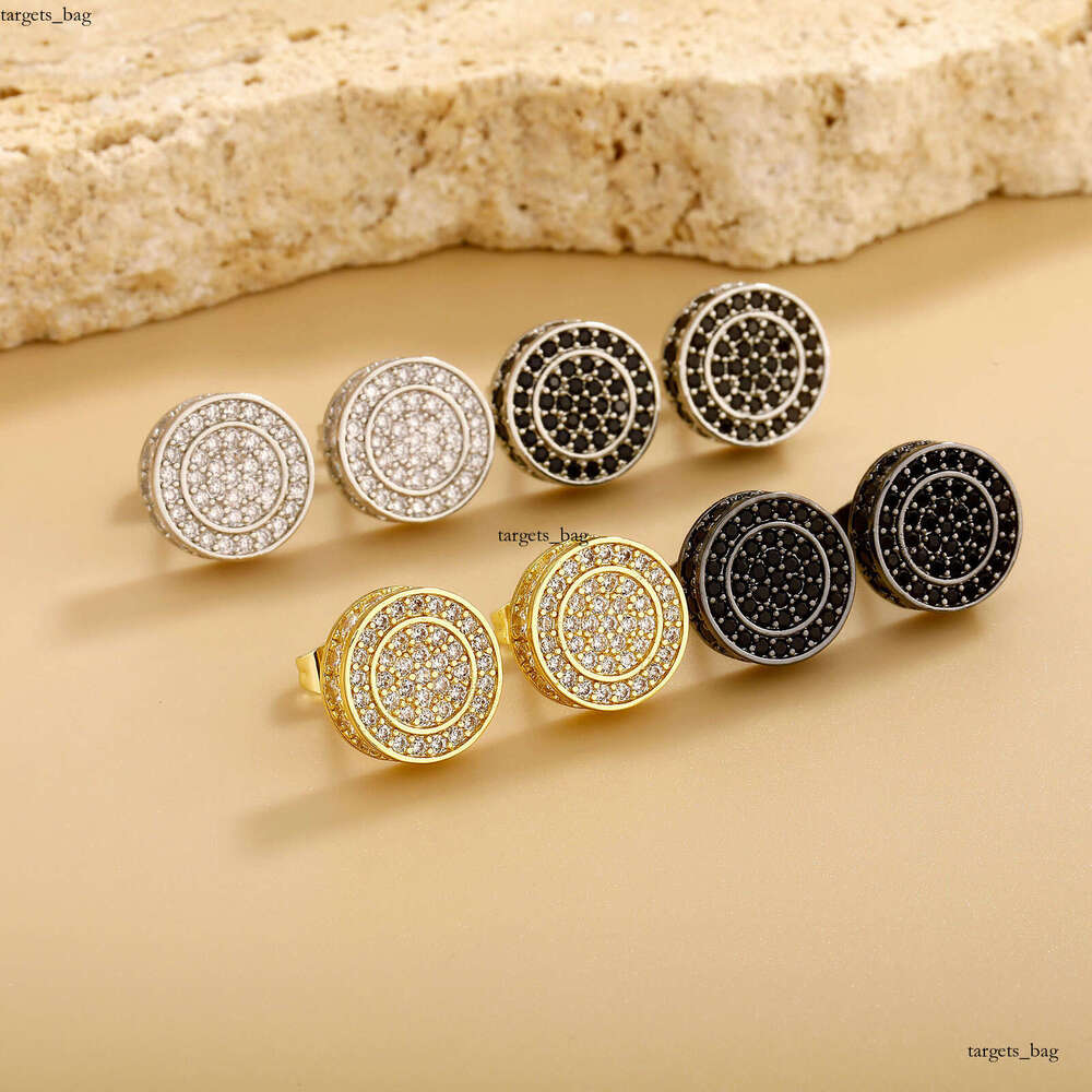 Hip Hop Black for Men Full Zircon Micro Pave Trendy Gold Plated Personality Earrings