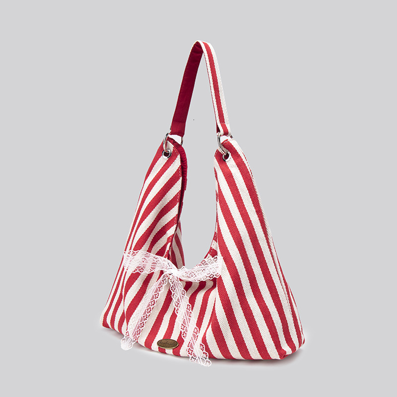 Summer Large Capacity Embroidered Canvas for Women 2025 Striped Letter Commuter Shoulder Double-Sided Handheld Tote Bag ddmymoon