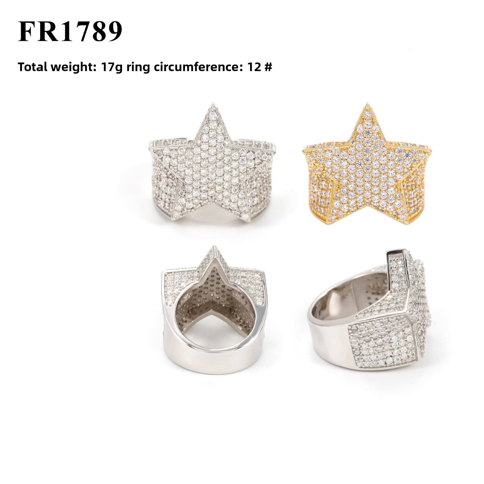 Fine Jewelry Hip Hop Rapper Ring 925 Sterling Silver VVS Moissanite Diamond Iced Out Star Shape Rings for Men