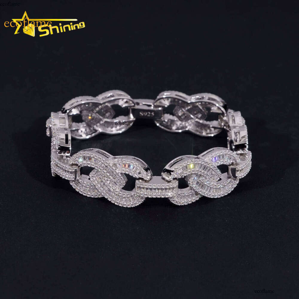 GRA Verified Cross Franco Design 15mm Sier White Gold Jewelry Iced Out VVS Baguette Moissanite Infinity Cuban Bracelet