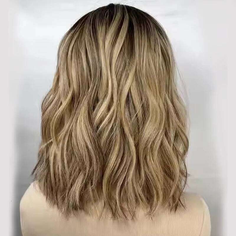 Authentic European Blonde Synthetic Brown Root short wig Je Hair 13x4 Lace Front Wig For Women Daily Party Use