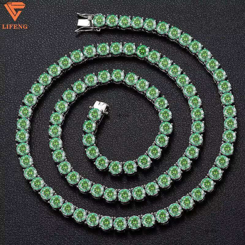 Iced Colorful VVS Silicon Cluster Chain Women's Jewelry Platinum Plated Sterling Sier Tennis Necklace
