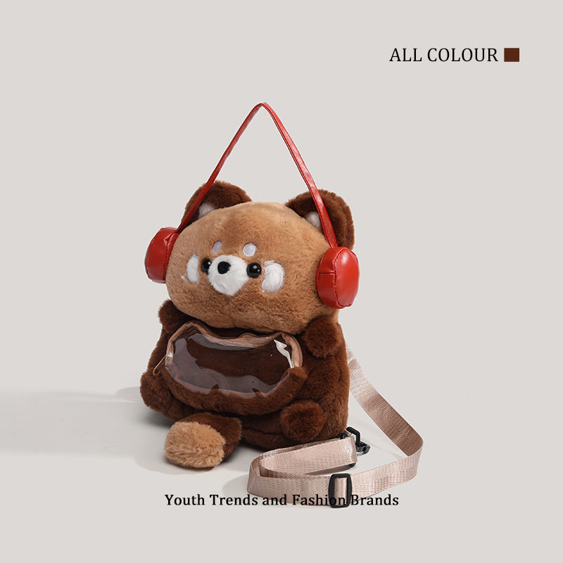 Cartoon Headphones Raccoon Plush Backpack Cute Big Face JK Pain Bag ddmymoon
