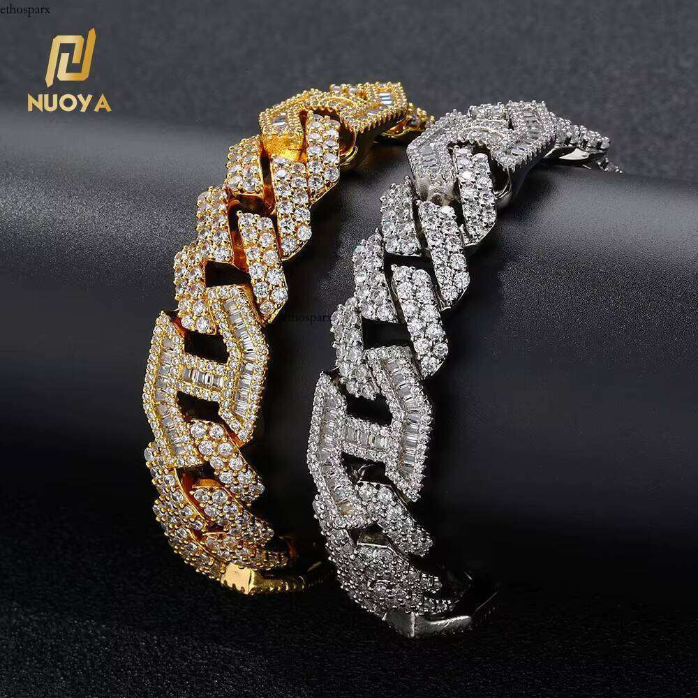 NUOYA High Quality Prong Chain Sier Plated Hip Hop Jewelry Bling Full Dia Micro Pave CZ Cuban Bracelet