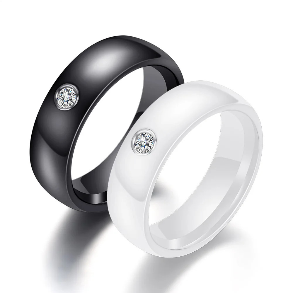 6MM Zircon Ceramic Ring For Women Finger jewelry Accessories Black White Color US Size 6-9 waterproof Anti-fading 250805
