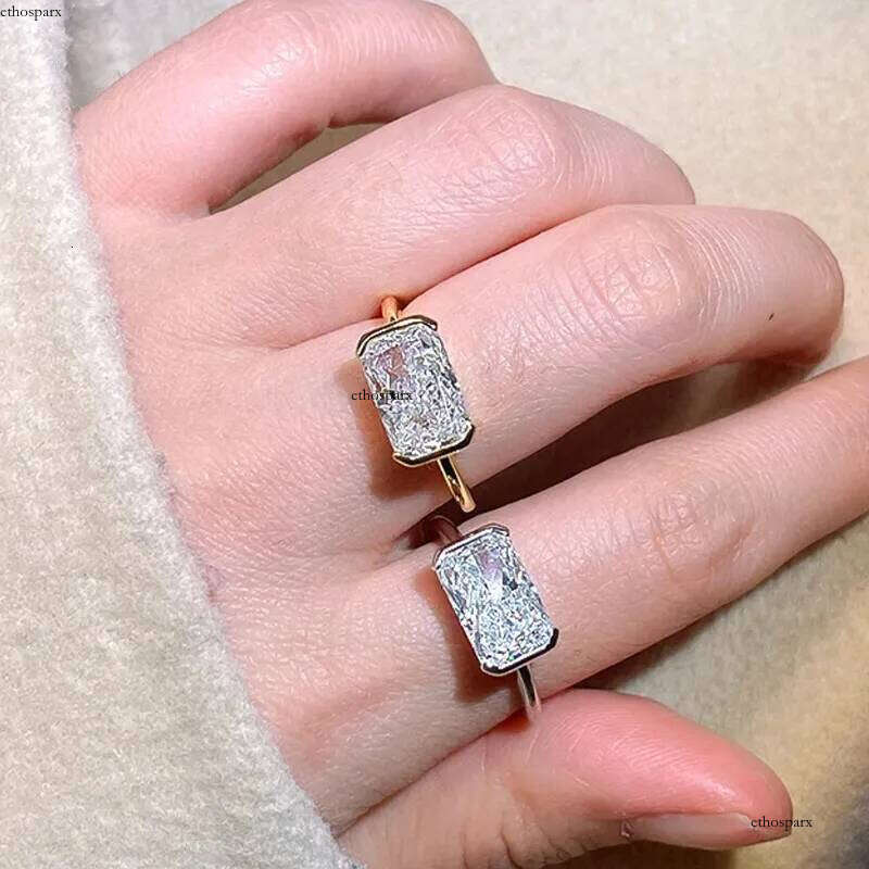 2025 Sparkling Rulalei Brand Wedding Rings Handmade Jewelry Pure 100% Sterling Sier Ice Cut White Moissanite Dia Party Elegant Women Bride Ring Gift