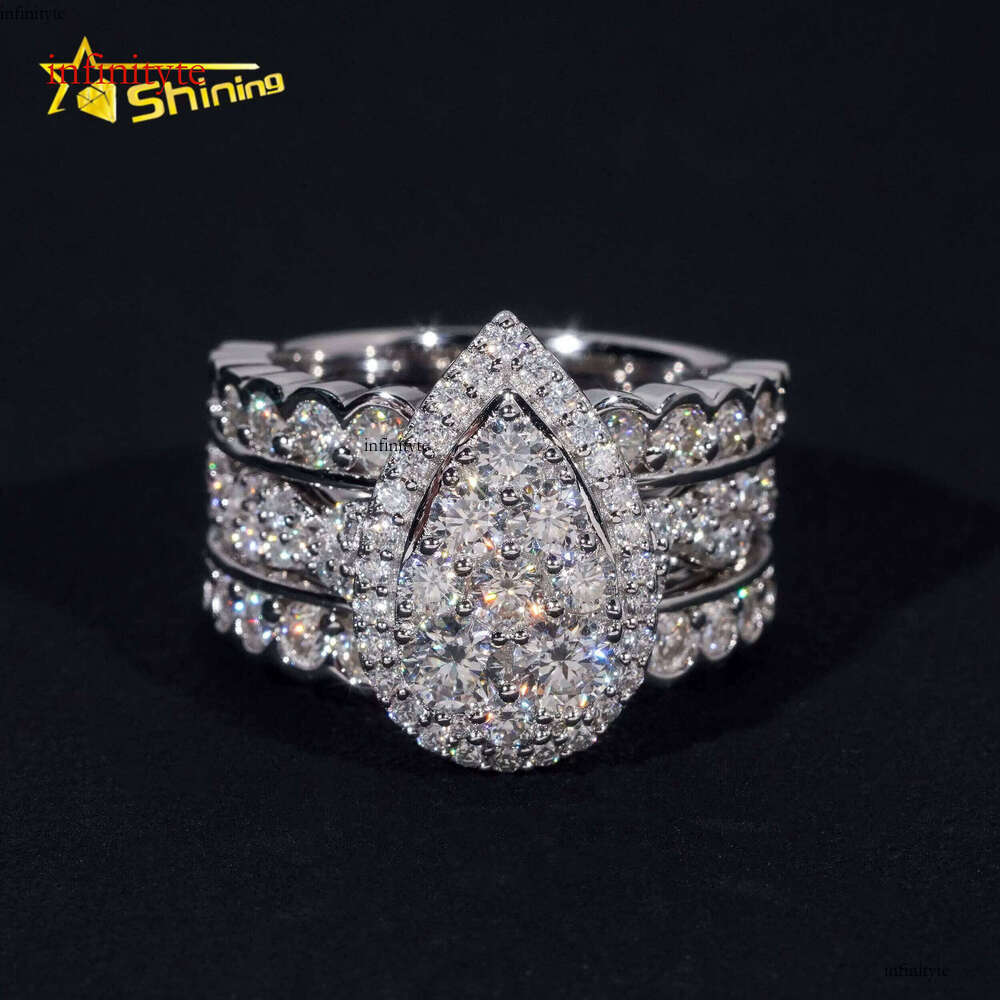 Fashion Silver Plated Rhodium Full VVS Cubic Zirconia Wedding Engagement Ring Set