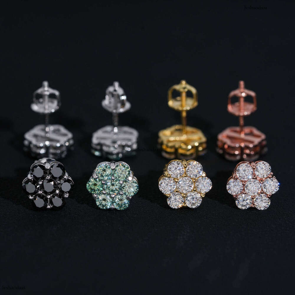 ins2024 New Men and Women Creative Flower 9mm Hip Hop Jewelry Sterling Sier Inlaid with Moissanite Stud Earrings