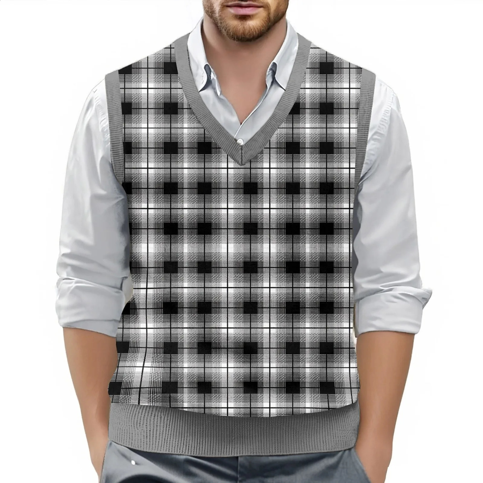 Sleeveless Jersey Man British Style Checkered Vest Campus Clothing Men Diamond Grid Woolen Sweater Knit Chale 250809